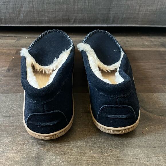 NWOT J. Crew Suede Scuff Slipper Indigo sz. 11 Faux Fur Lining Anti Slip Soles - Picture 4 of 7